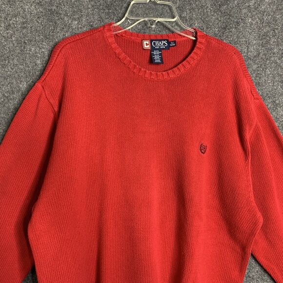 Chaps RL Crewneck Pullover Sweater Red Men Size XL 100% Cotton Crest Logo - Picture 2 of 12